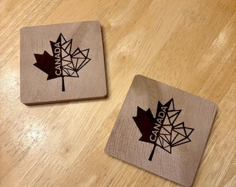 Cedar coasters set, canada, maple leaf