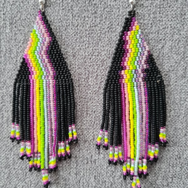 Brick stitch rainbow fringe earrings