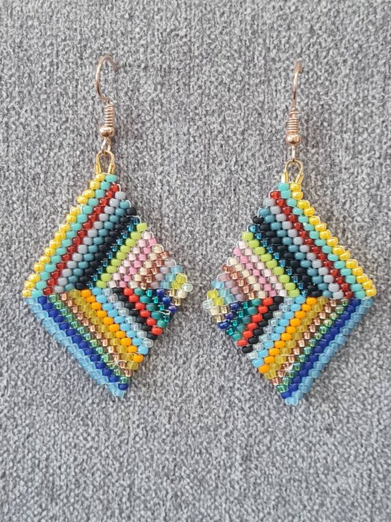 Brick Stitch Multicolored Beaded Earrings. Etsy Australia