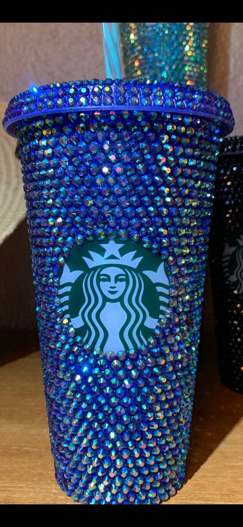 Blue AB Rhinestone Starbucks Reuseable 24 Oz Cold Cup Etsy