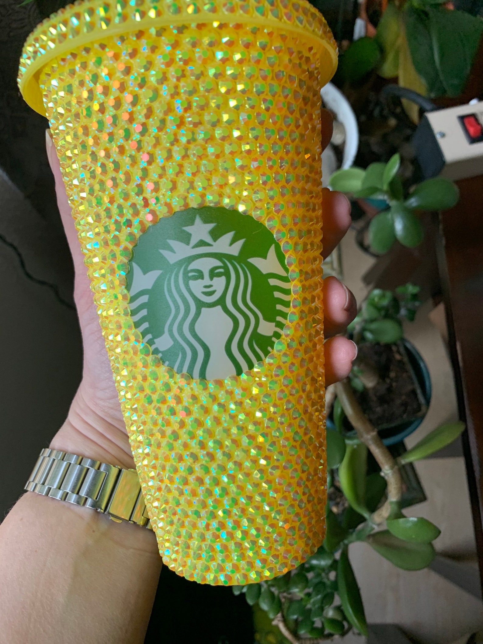 Yellow AB Rhinestone Starbucks Reusable 24 Oz Cold Cup Etsy