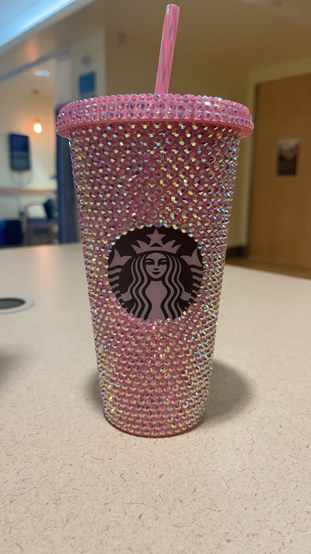 24 oz Light Pink Rhinestone Starbucks Cold Cup