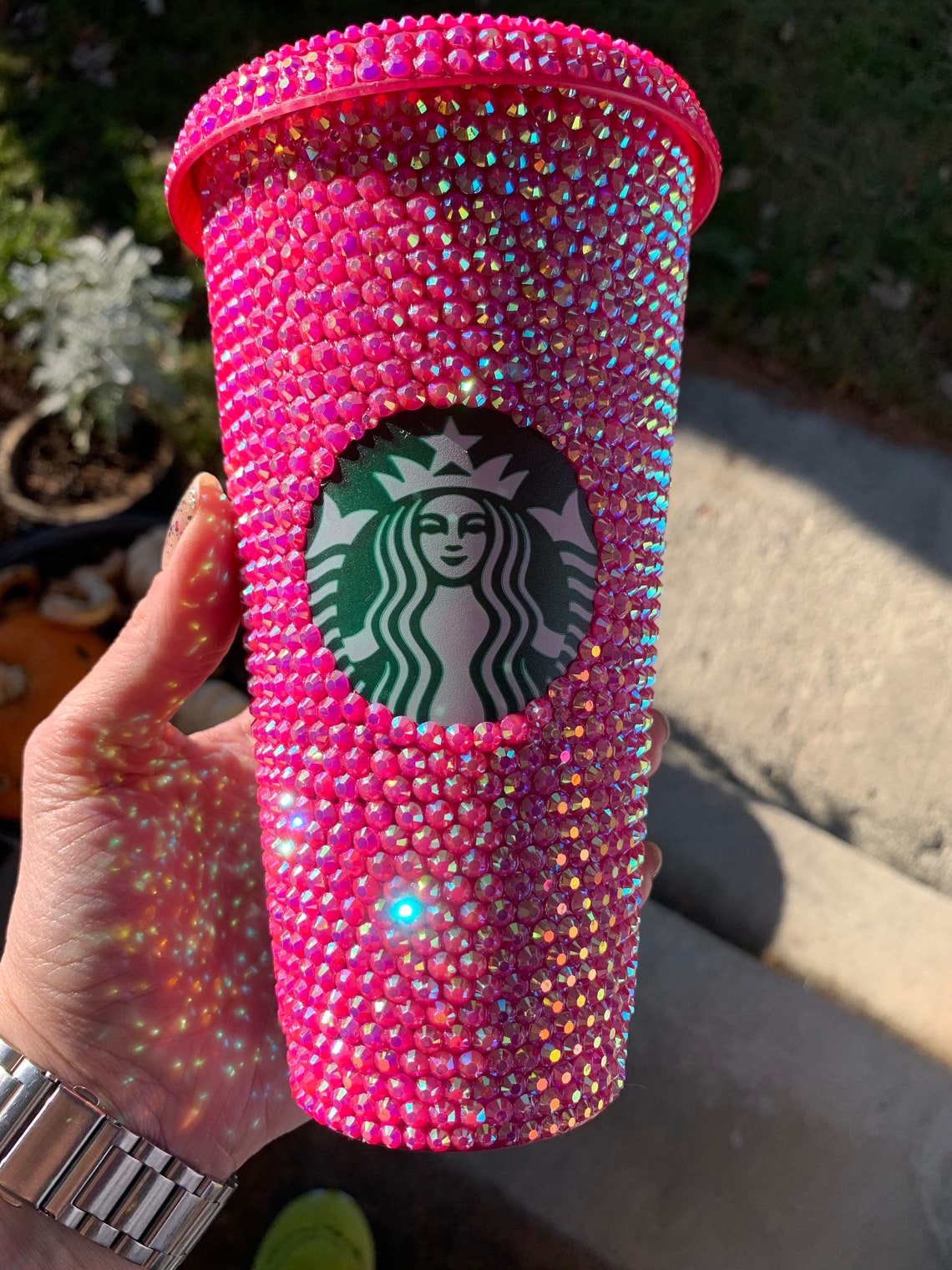 Hot Pink AB Rhinestone Starbucks Reuseable 24 oz Cold Cup. Etsy