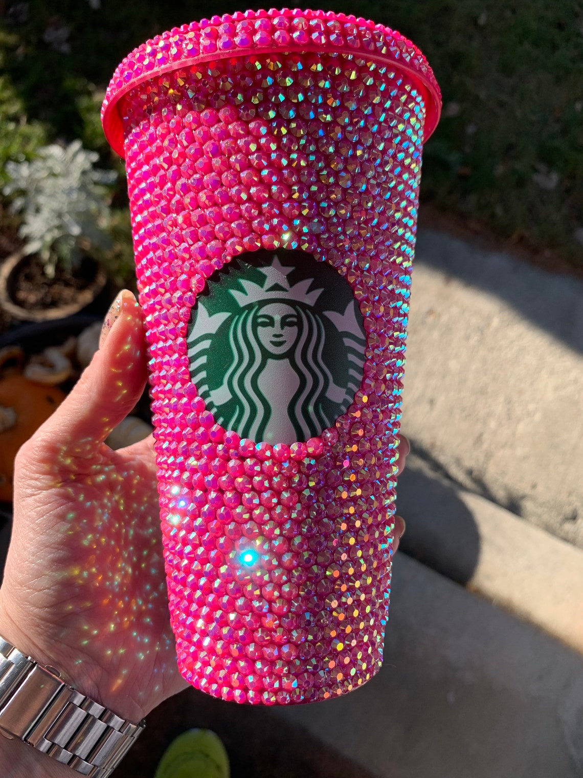 Hot Pink AB Rhinestone Starbucks Reuseable 24 oz Cold Cup. | Etsy