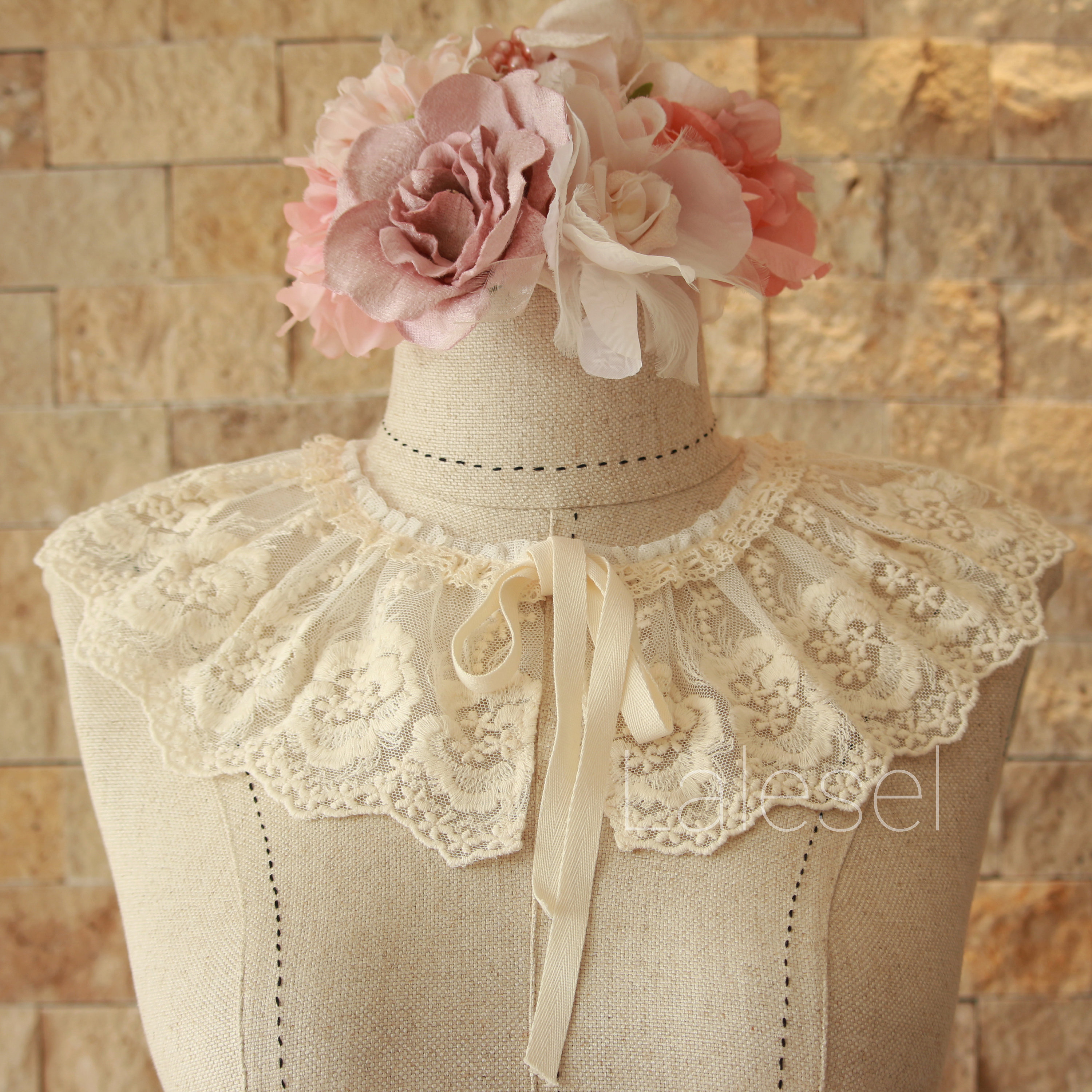 Cream cotton collar embroidered lace collar detachable Etsy