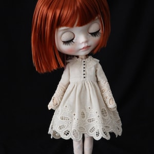 Antique dress for Blythe. tulle neck dress Blythe dress, blythe outfit, blythe clothes, cotton dress for blythe. Blythe boho Dress