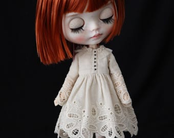 Antique Tulle Neck Cotton Dress for Blythe Doll
