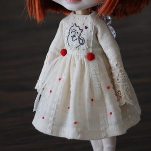 black cat embroidery Blythe dress, blythe outfit, blythe clothes, blythe embroidery dress, cotton lace Dress for Blythe, blythe doll
