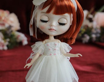 Vestido de bailarina Blythe Obitsu 22: Tutú blanco y diadema