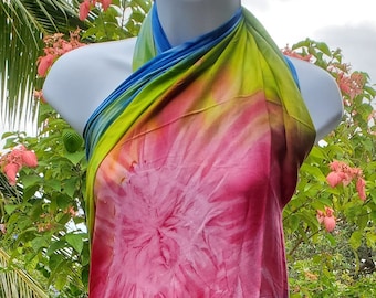 Plus Size Tie Dye Beach Luau Cover-Up Sarong Pareo Wrap Dress 84" x 46" inches