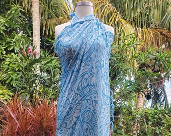 Hawaii Sarong Pareo White with Leaves Hawaiian Luau Cruise Wrap Cover up Dress 100% Rayon