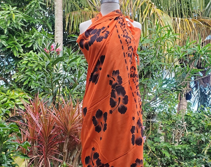 Hawaii Black Hibiscus Print Sarong Pareo Tropical Cruise Beach Pool Bikini Cover-Up Wrap Dress