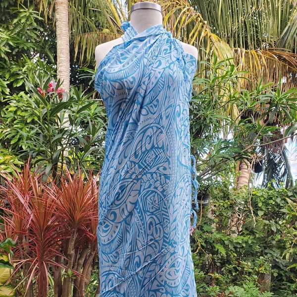 Hawaii Sarong Pareo White with Leaves Hawaiian Luau Cruise Wrap Cover up Dress 100% Rayon