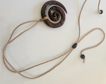 30 inch Adjustable Glossy Koa Wood Spiral on Adjustable Braided Necklace