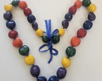 Multicolor Rainbow Pride Kukui Nut Lei Necklace 32.5 inch or 32 inch