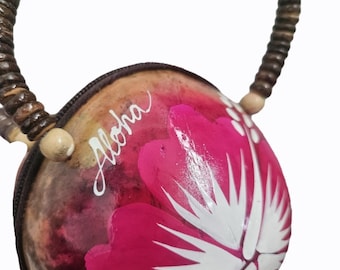Cute Handmade Coconut Shell Purse Hawaii Aloha, Unique Style, One of a Kind, with Beaded Handle