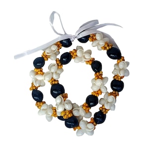 32-inch Bubble Shell with Mongo Shell Black Glossy Kukui Nut shell Necklace Lei