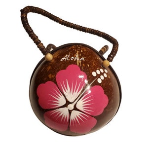 Cute Handmade Coconut Shell Purse Hawaii Aloha, Unique Style, One of a Kind, with Beaded Handle