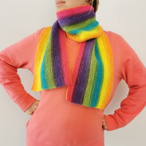RAINBOW JOY Scarf, Multi Coloured, Soft, Handknitted, Unisex, For Him, For Her, Handmade. Christmas, New Year gift