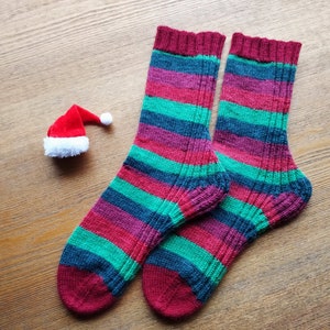 JOLLY ELF, Wool Socks, Hand Knit Socks, Handmade Gift, present, Christmas, New Year Gift