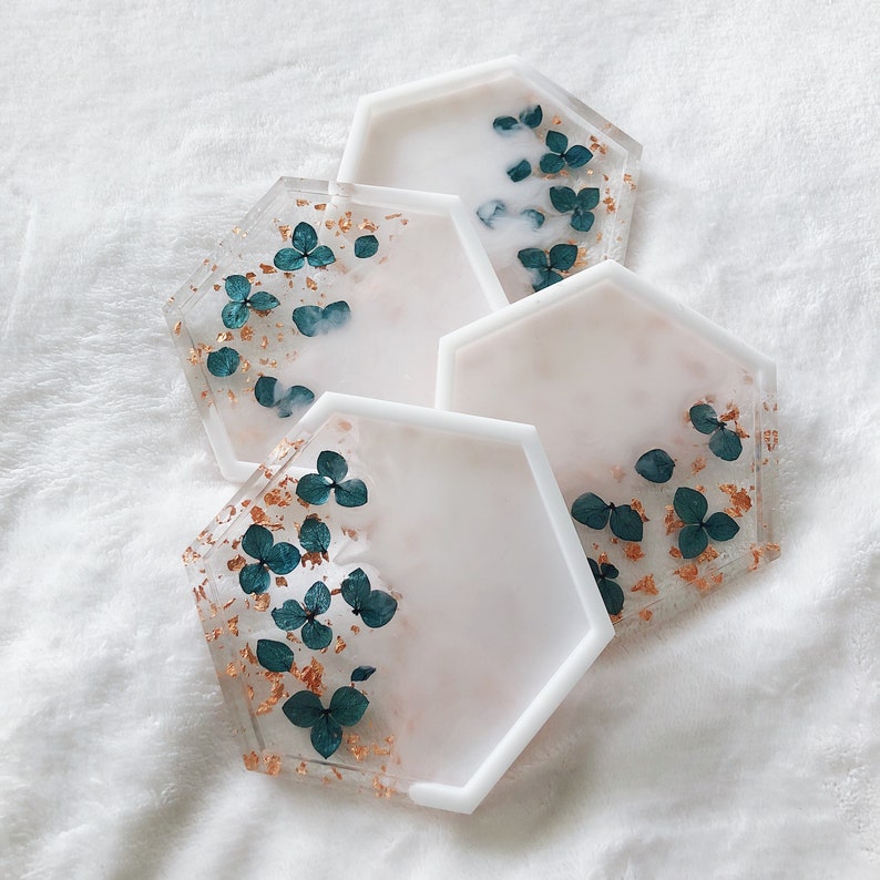 Milky Hydrangeas Hexagon Coaster single Custom image 4