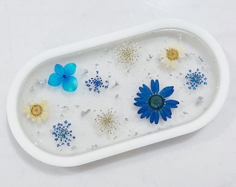 Blue Pressed Florals Pill Trinket Dish