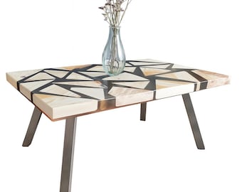 Epoxidharz Couchtisch mit Edelstahlgestell | handmade in Germany | epoxy resin wood coffee table | luxury living room table modern