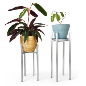 Handcrafted stainless steel plant stand | Tall plant stand with floor protectors | Stainless steel plant stand image 1