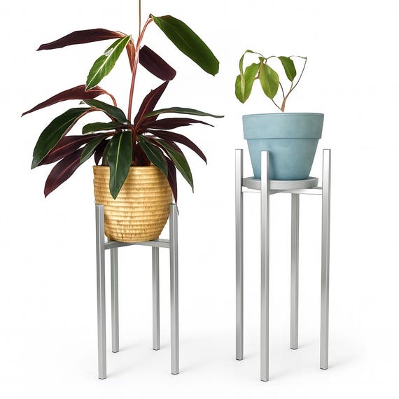 Blumenhochständer aus Edelstahl handgefertigt | Hoher Pflanzenständer mit Bodenschonern | tall plant stand stainless steel