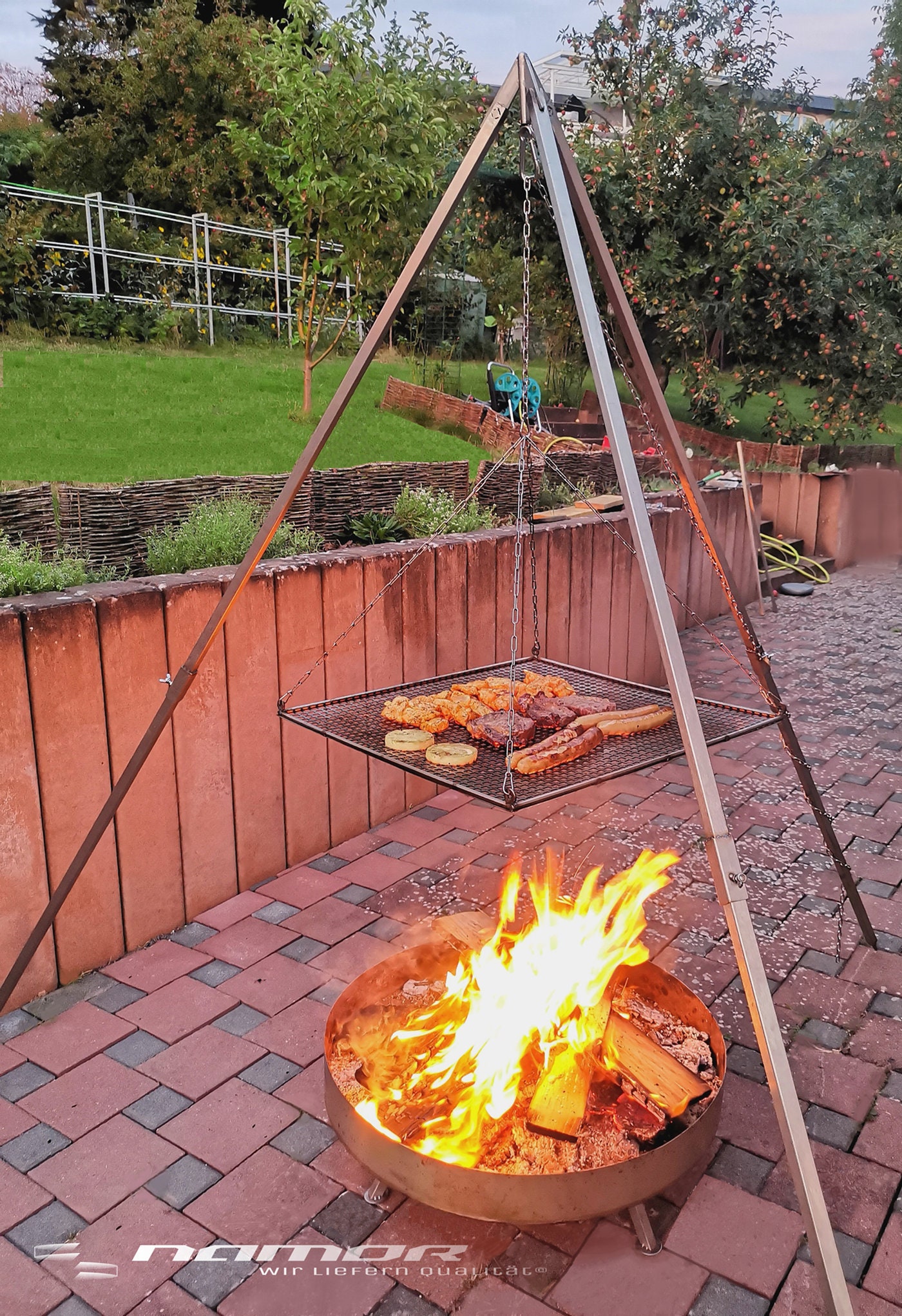 Filles de foyer pour barbecue en plein air, trépied, ensemble de support de  pot, gril réglable
