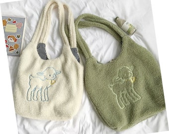 fuzzy lamb tote bag