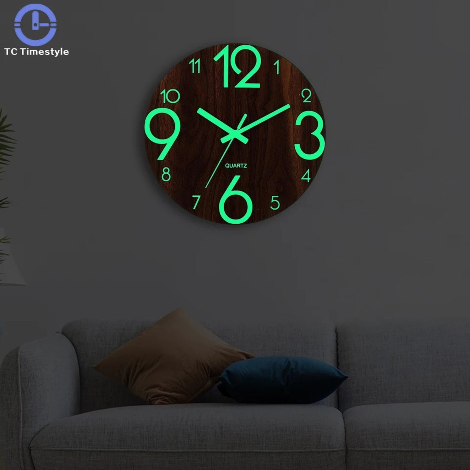 New Wooden Wall Clock Luminous Number Hanging Clock Quiet Etsy