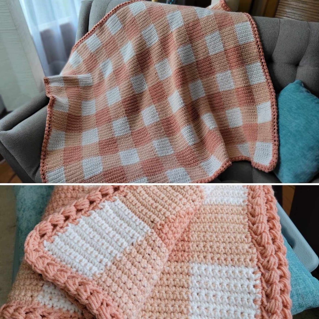 Handmade Gingham Crocheted Baby Blanket/crochet Afghan/soft and Cozy