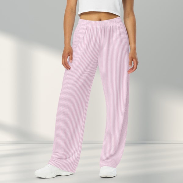 Pink Pinstripe Wide Leg Pants | Pink and White Pants | Lounge Pants | Relaxed Fit | Casual Pants | Comfortable Pants | Elastic Waistband