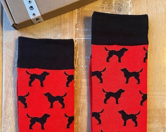 Labrador Bamboo Socks | Dog Lover Gift | Eco-Friendly Fashion Accessory | Men's Size 7-11 | Red (Other Colours Available)
