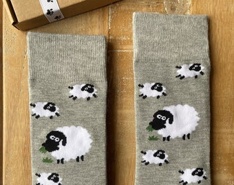 Sheep Socks - Men's Socks- Fun Sheep Socks - Bamboo Socks - Grey Socks