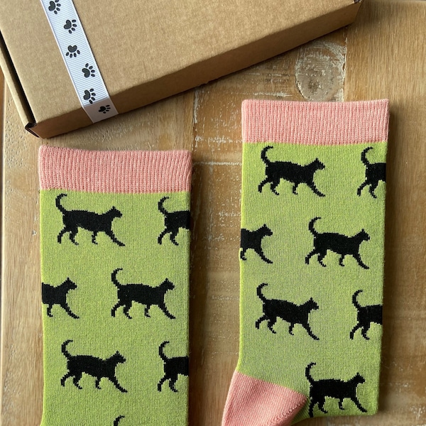 Cat Bamboo Socks | Eco-Friendly Feline Fashion Accessory | Women's Size 4-8 | Green (Other Colours Available)