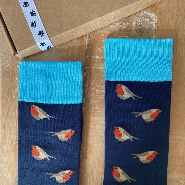 Robin Bird Socks - Men's Socks - Bamboo Socks - Navy Socks