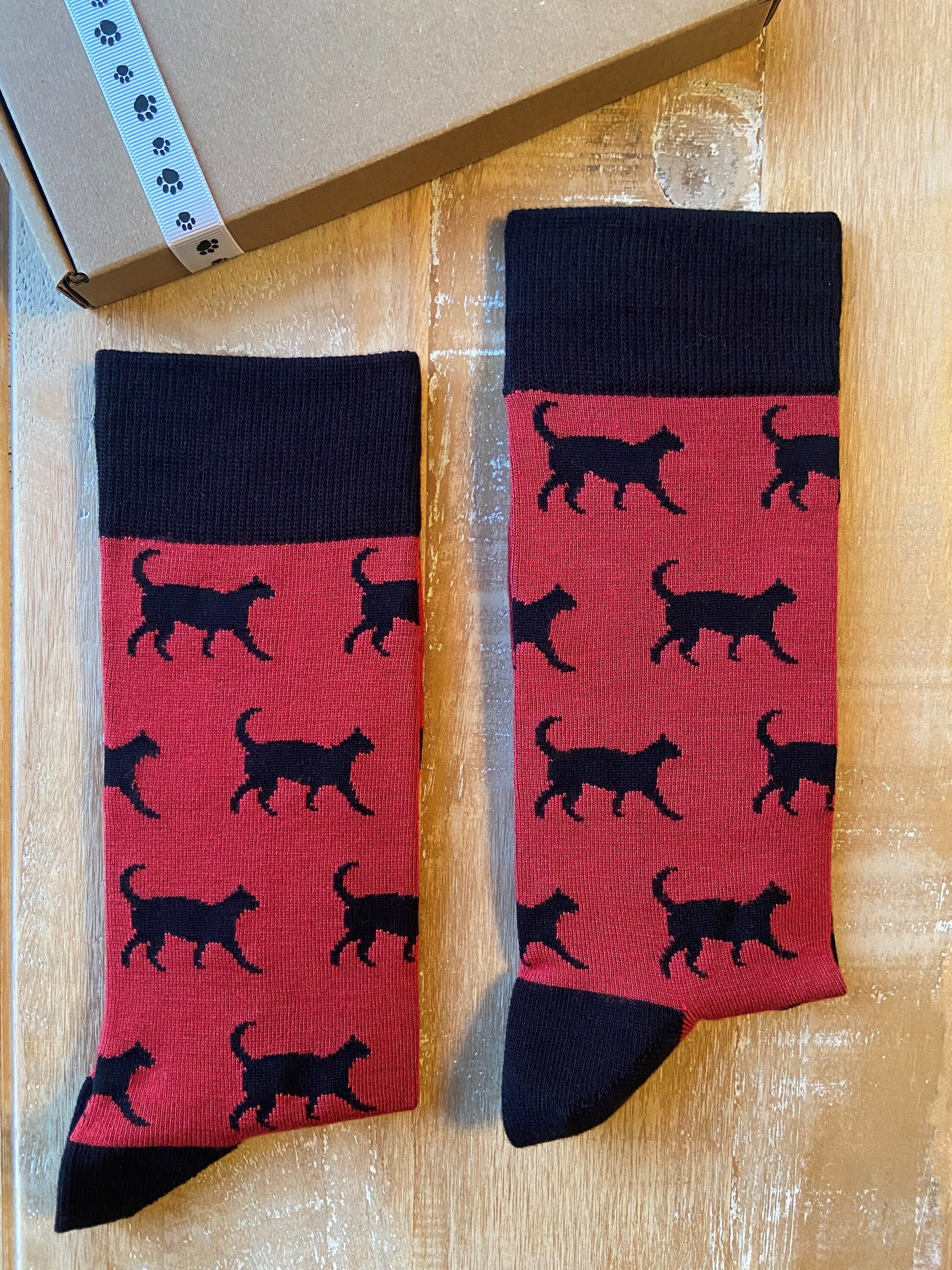 Cat Socks - Men’s Bamboo Gift For Lover For Him Christmas Red