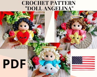 Amigurumi pattern crochet doll angel / crochet pattern amigurumi angel doll with heart cloud star