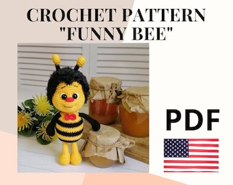 Amigurumi pattern crochet bee / crochet pattern honey bee / pdf pattern miniature bee / stuffed animal bee decor