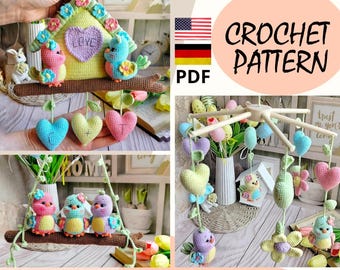 Amigurumi pattern crochet spring birds decor / crochet pattern baby decor birds house