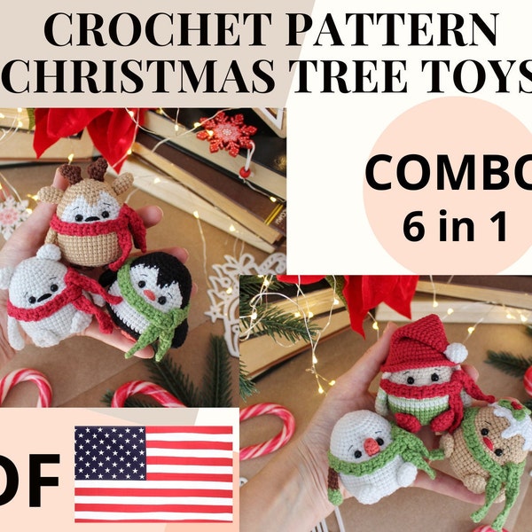 COMBO 6 in 1 / Amigurumi pattern Christmas tree toys / crochet pattern Christmas decoration
