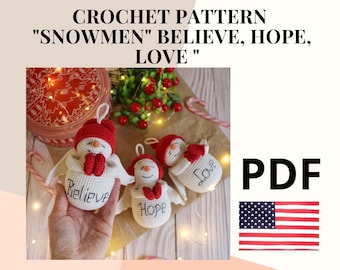 Crochet pattern Christmas snowman / amigurumi pattern snowman doll / Christmas amigurumi crochet toys / winter decor Christmas ornaments