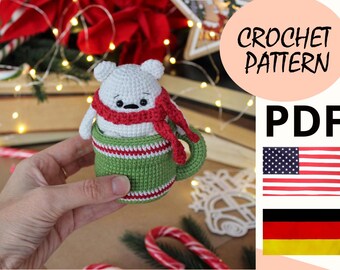Häkelanleitung Weihnachten Eisbär / Amigurumi Muster Weihnachtsdekoration / Häkeltiere Weihnachtsanhänger