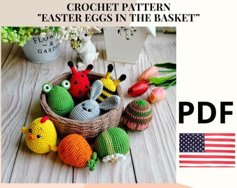 Schema amigurumi uova di Pasqua all'uncinetto nel cestino / schema uncinetto decorazioni pasquali PDF