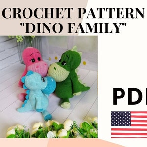 Amigurumi pattern crochet dinosaur / crochet pattern dinosaur toy / pdf pattern amigurumi animal / pink green blue dinosaurs gift pattern