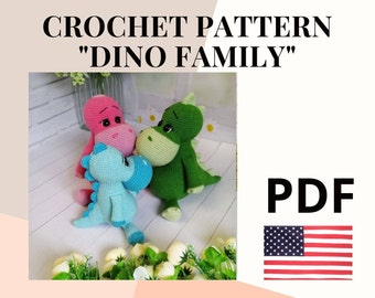 Amigurumi pattern crochet dinosaur / crochet pattern dinosaur toy / pdf pattern amigurumi animal / pink green blue dinosaurs gift pattern