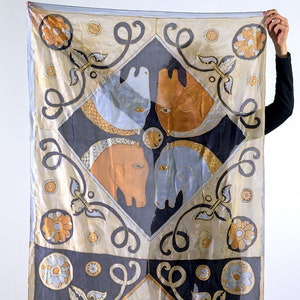 Handpainted silk scarf with Horse Heads/Beige and black light scarf with horses/Luxurious unique Designer shawl/Fashion accessory for her