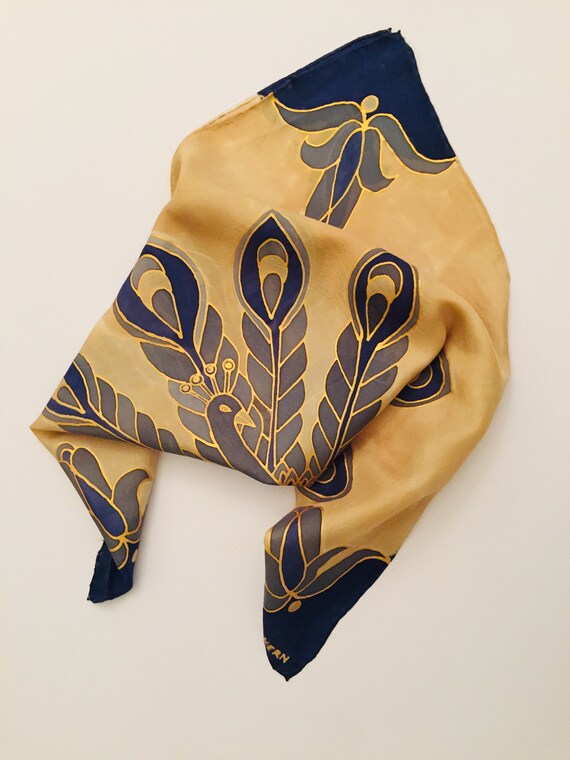 Foulard En Soie Véritable Thaïlandaise - Motif Paon Multicouleur - Vintage, Occasion